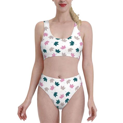 High Waisted Bikini Sets For Women Tropical Palm Leaf Piece Sporty