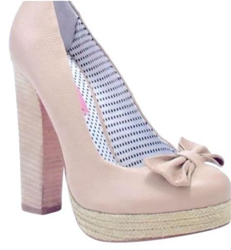 Betsey Johnson Maggi Nude Block Heels Bow Round Toe S Gem