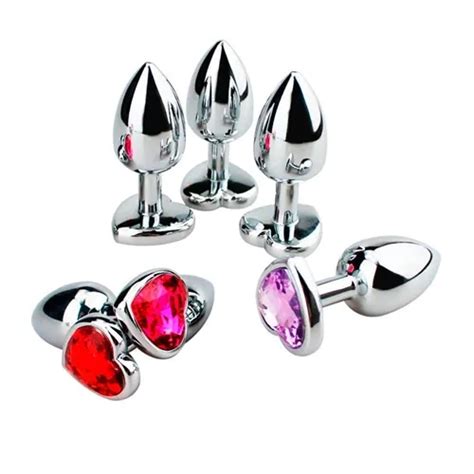 Plug Anal de Aço Cromado Coração Colorido na Ponta P M G Geral
