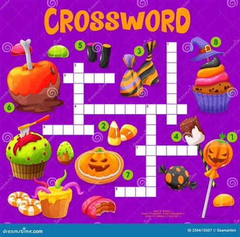 Halloween Sweets and Desserts Crossword Quiz Grid Stock Vector