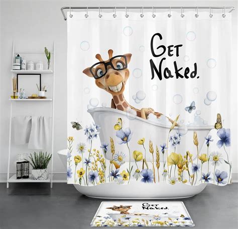 Vibrant Giraffe And Wildflower Shower Curtain Elevate Your Bathroom