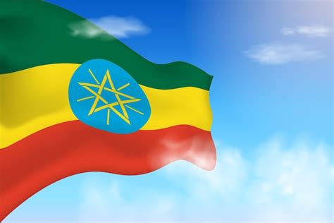 Premium Vector Ethiopia Flag In The Clouds Vector Flag Waving In The