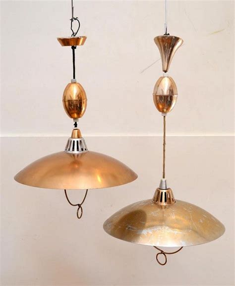 1950s Matching Annodized Pendant Lights Vintage Duo Zother Lighting