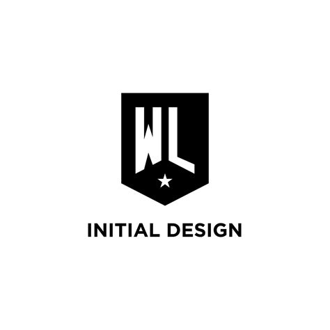 WL Monogram Initial Logo With Geometric Shield And Star Icon Design