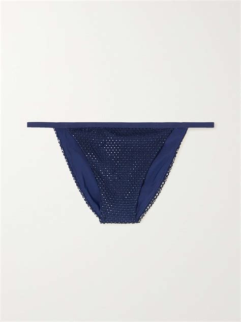 Simkhai Moxie Mesh Trimmed Crystal Embellished Bikini Briefs Net A Porter