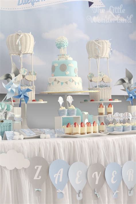 Kara S Party Ideas Blue And White Hot Air Balloon Birthday Party Kara S Party Ideas
