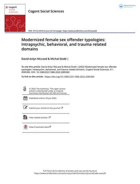 Pdf Modernized Female Sex Offender Typologies Intrapsychic Behavioral And Trauma Related