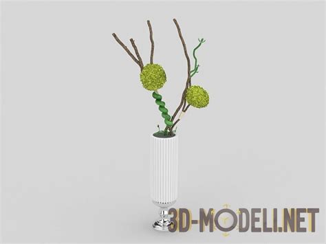 3D модель – Ваза с зелеными шарами и ветками