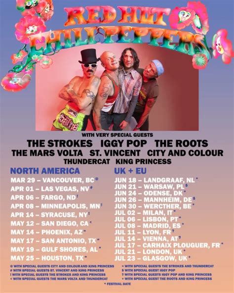Red Hot Chili Peppers Detail World Tour With Special Guests The Strokes Iggy Pop The Roots