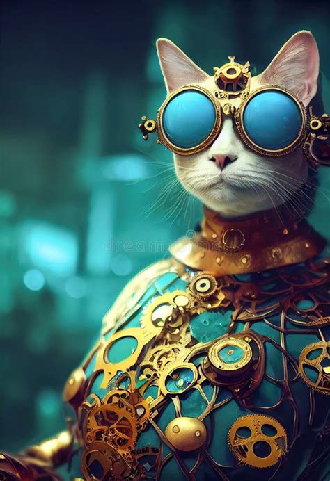 Steampunk Cat Woman With Glasses Stock Illustration Illustration Of