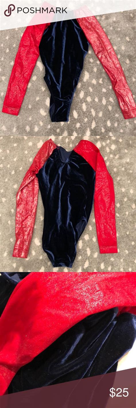 Gk Elite Navy Velvet And Red Shimmer Leotard Leotards Navy Velvet