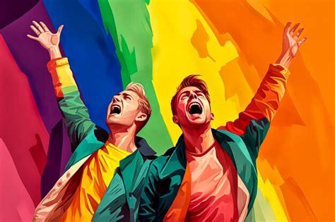 Ilustración generativa de ia de retrato de dos hombres gay enamorados y muy emocionados en las