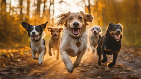 Premium Ai Image Running Happy Dogs Closeup Generative Ai