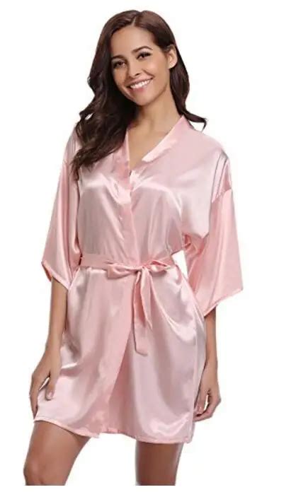 Women Silk Satin Short Night Robe Solid Kimono Robe Fashion Bath Robe