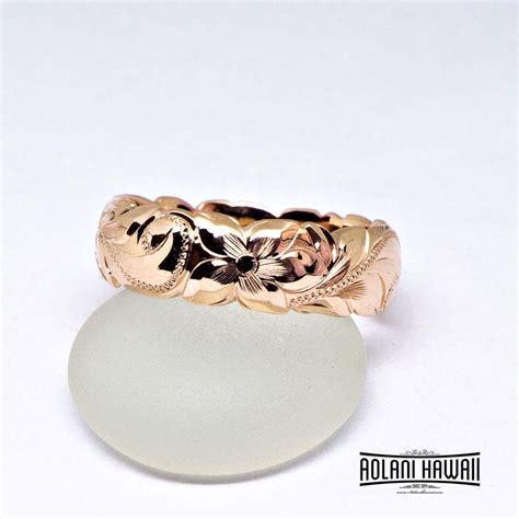 Hawaiian Ring - Hand Engraved 14k Gold Barrel Ring (6mm width, Barrel ...