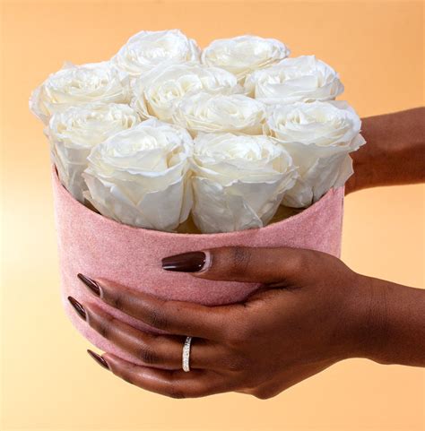 Foreverroses™ White Roses In Pink Velvet Box Purpink Ts Ltd