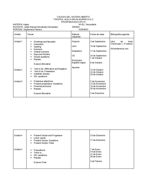 Formato Plan De Estudios Prepa 1o Pdf