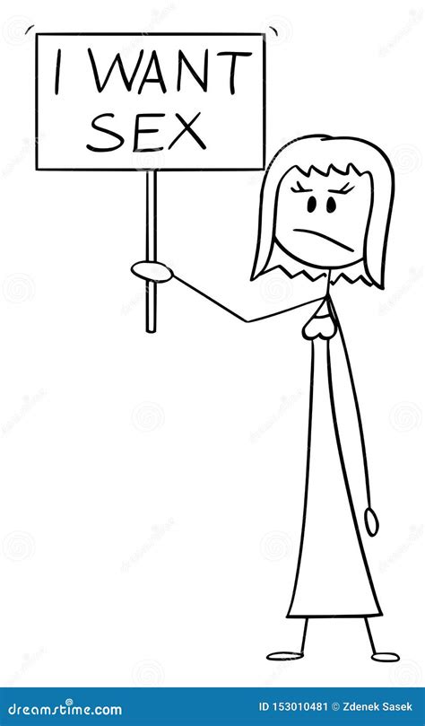 Vector Cartoon Of Frustrated Woman Holding I Want Sex Sign Stock Vector Illustration Of