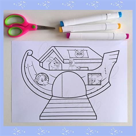 Noah's Ark Craft Printable, Noah's Ark and Animals Coloring, Sunday ...