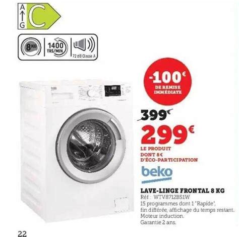 Promo Beko Lave Linge Frontal Kg Chez Hyper U