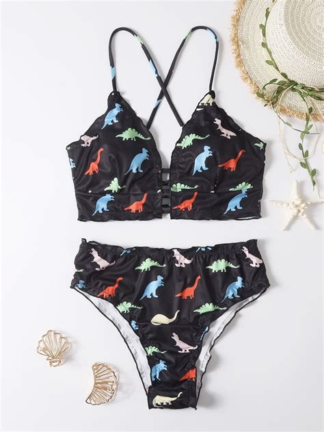 Dinosaur Print Lace Up Bikini Swimsuit Artofit