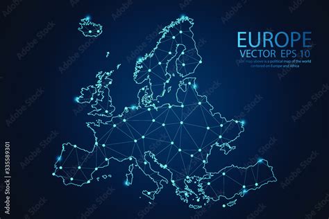 Map of Europe Point scales on dark background with Map World. Wire ...