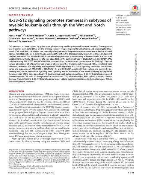 PDF IL 33 ST2 Signaling Promotes Stemness In Subtypes Of Myeloid