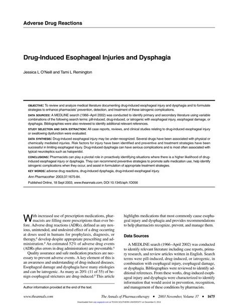 Pdf Drug Induced Esophageal Injuries And Dysphagia Dokumen Tips