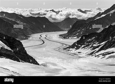 A Scenic Winter Landscape Of Glacier Aletsch In The Swiss Alps As Seen
