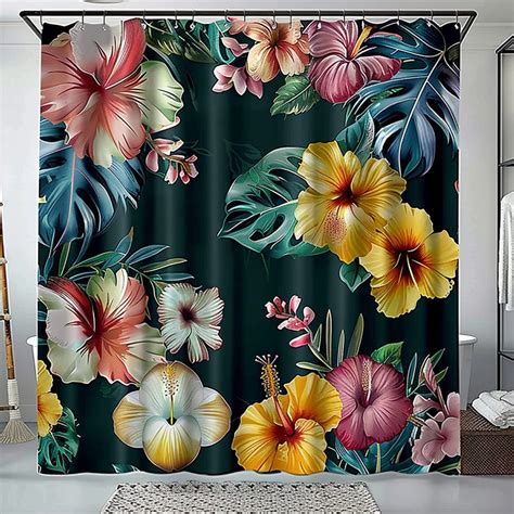 Exotic Tropical Floral Shower Curtain Vibrant Orchid Design On Dark