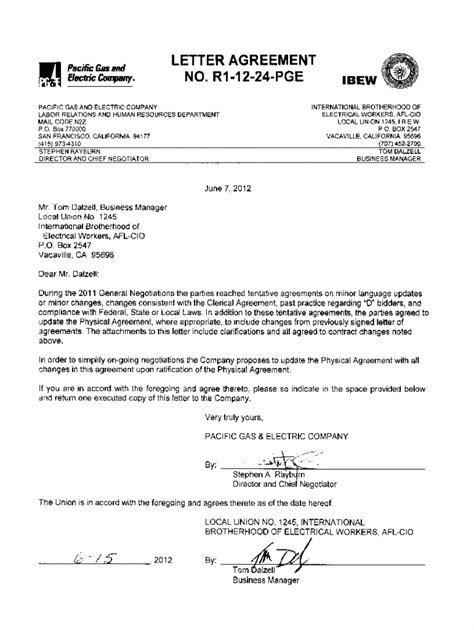 Fillable Online Ibew1245 ComfilesPGE DocsGas LETTER AGREEMENT NO 12 22