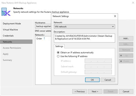 Step Specify Network Settings Veeam Backup For Nutanix Ahv User Guide