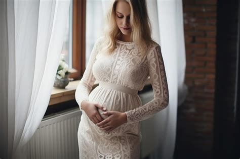 Blonde Pregnant Woman Posing Inside Premium Ai Generated Image