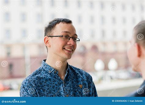 Cute Gay Couple In The City Tender Gentle Kissing Smiling Stock Photo Image Of Outdoor City