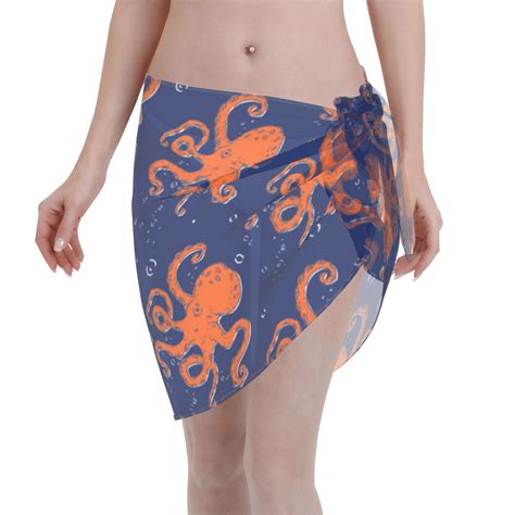 Disketp Octopus Women Swimsuit Cover Up Short Chiffon Summer Beach Sarong Bikini Wrap Skirt