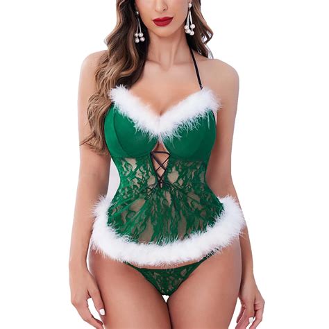 Custom Womens Christmas Sexy Lingerie Santa Lingerie For Women Babydolls Teddy Lace Chemise