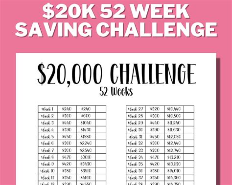 52 Week Savings Challenge Free Printable