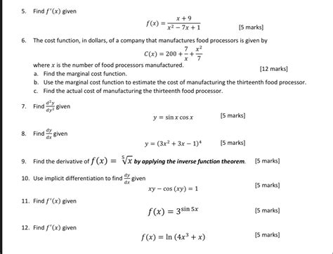 Solved Find F X ﻿givenf X X 9x2 7x 1[5 ﻿marks]the Cost