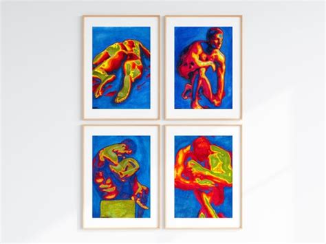 Set Of 4 Gay Art Prints Male Nude Limited Edition Of A Naked Etsy