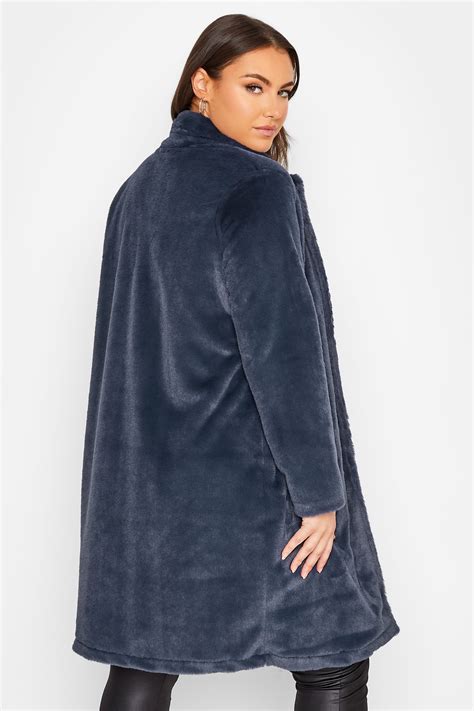 Yours Plus Size Curve Navy Blue Faux Fur Coat Yours Clothing