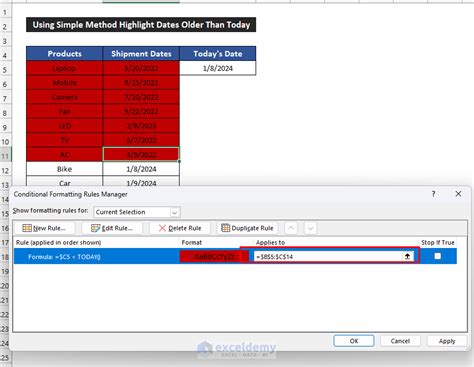 Apply Conditional Formatting For Dates Older Than Today In Excel