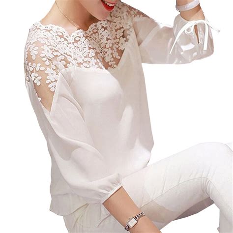 Wholesale Women Blouses Plus Size Xxl Xl Summer Elegant Three Quarter Sleeve White Chiffon Slim