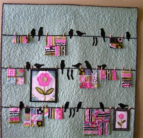 Quilted Wall Hanging With Birds And Clothes Pins