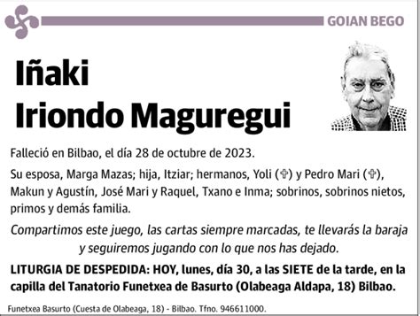 Iñaki Iriondo Maguregui Esquela Necrológica El Correo