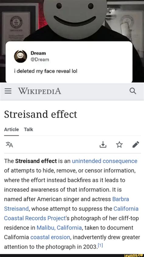 Dream Dream I Deleted My Face Reveal Lol Wikipedia Q Streisand