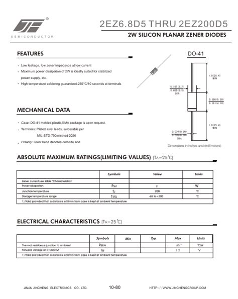 2EZ19D5 Datasheet PDF 2W SILICON PLANAR ZENER DIODES