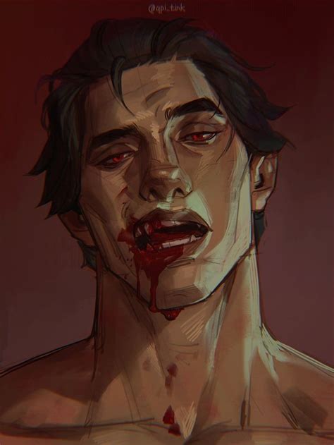 A Drawing Of A Man With Blood On His Face And Chest Staring At The Camera