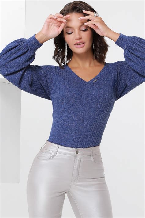 Купить Джемпер синий с пышными рукавами по цене: 850 ₽ арт. Б-1759-0319 ...