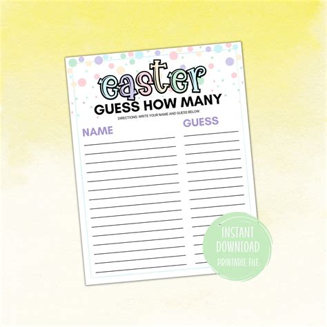 Easter Guess How Many Jelly Beans in the Jar Print Sheet How Many Game