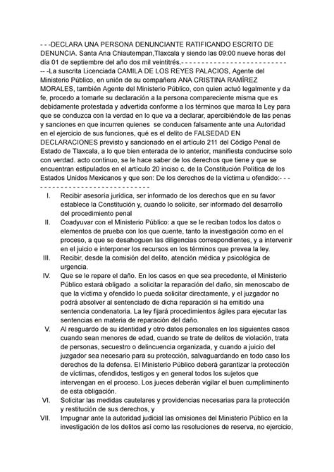 ACTA DE Ratificación DECLARA UNA PERSONA DENUNCIANTE RATIFICANDO